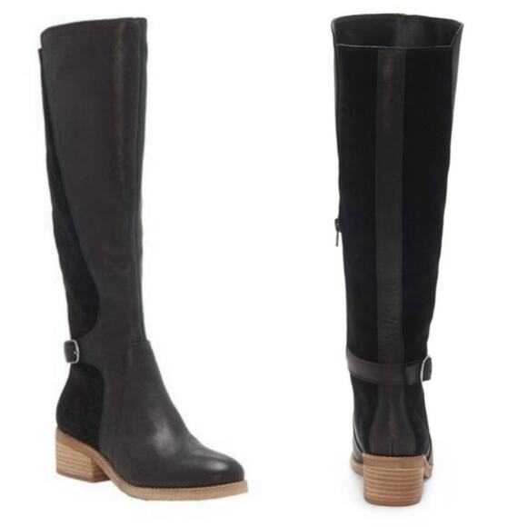Lucky Brand LK-Timinii Black Leather Suede Tall Riding Boots Women's Size 6.5 - Picture 2 of 13